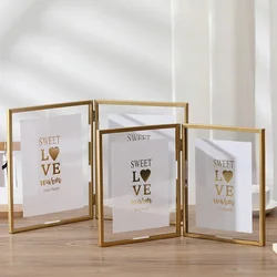 1 foldable metal duplex photo frame gold black acrylic transparent photo frame room photo decoration frame, home decoration