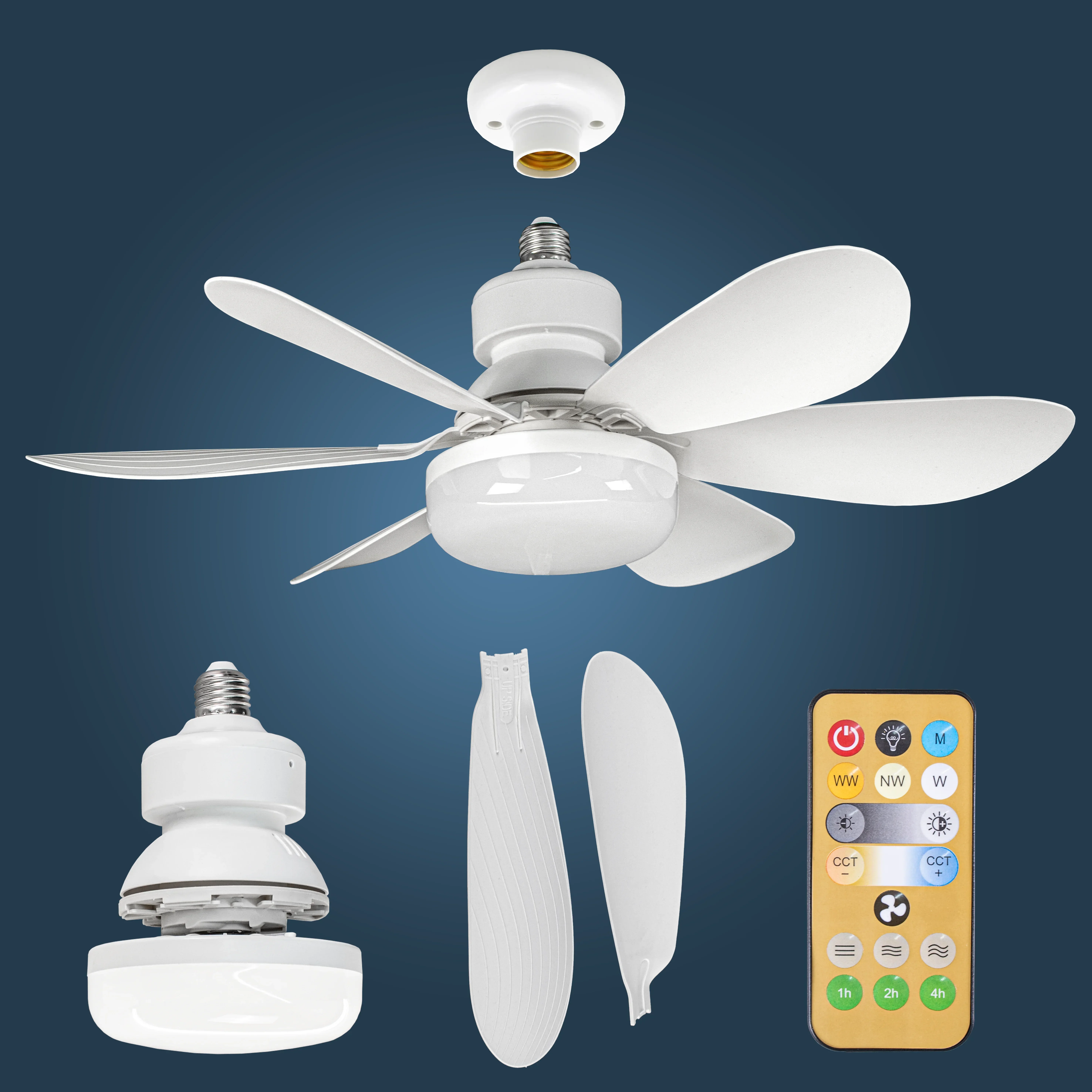 Dimmable light Color temperature Modern ceiling Mount Remote Control smart E27 Led Ceiling Fan Light