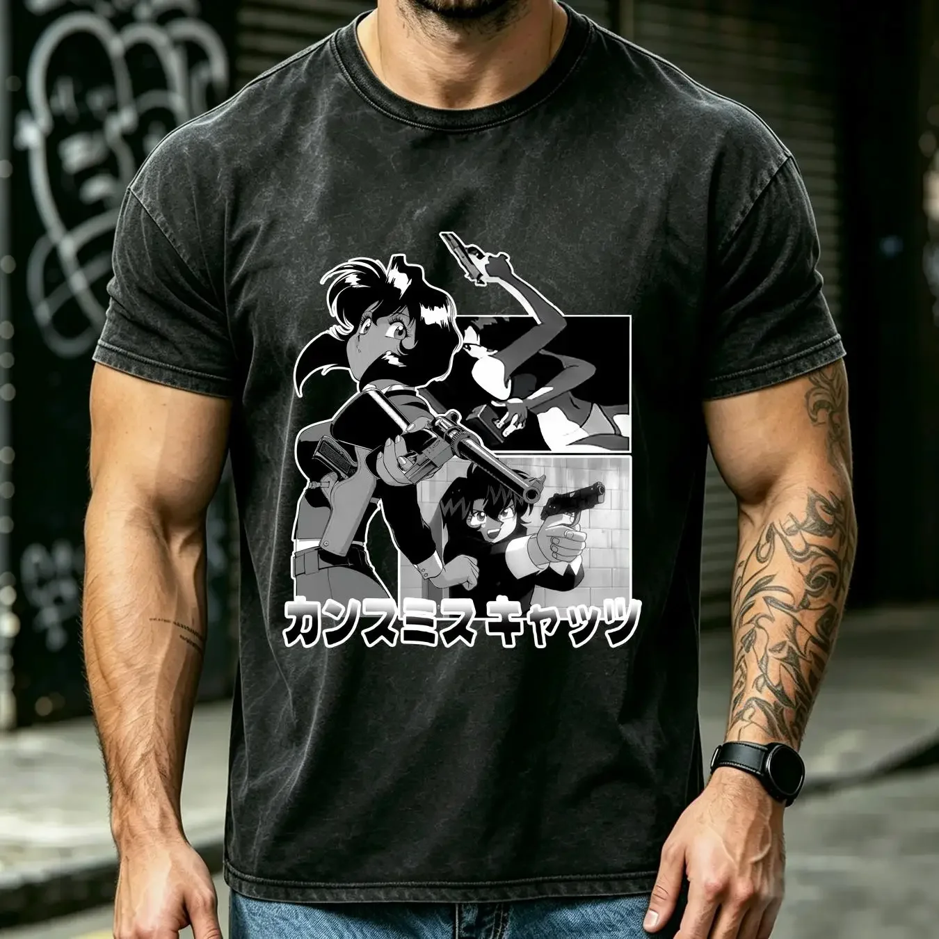 washed T Shirt 10 Vintage Gunsmith Cats long or short sleeves vintage Washed Breathable Casual streetwear Versatile fashion