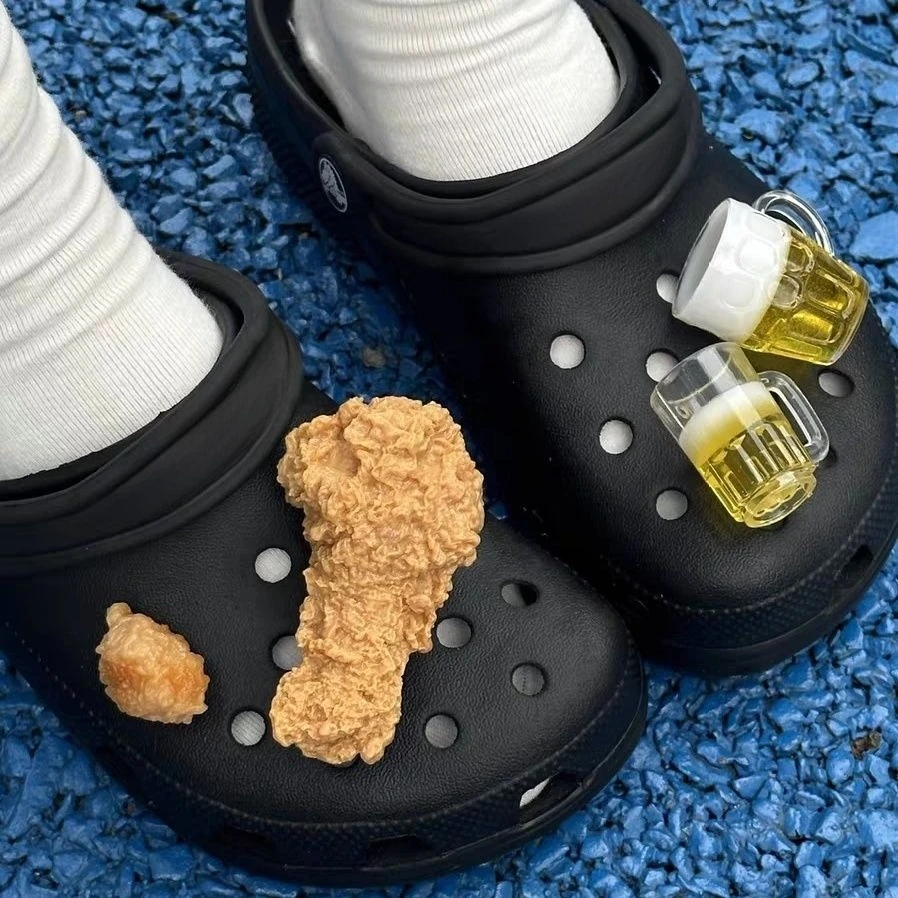 

Funny Footwear Decoration DIY Fried Chicken Beer Series Interesting Adornment for Clogs Sandals Ins Popular Hot Shoe Accessories