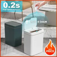 Cubo de basura inteligente para baño, cubo de basura electrónico de ensacado automático, cubo de basura con Sensor inteligente estrecho sin contacto blanco, hogar inteligente de 15L