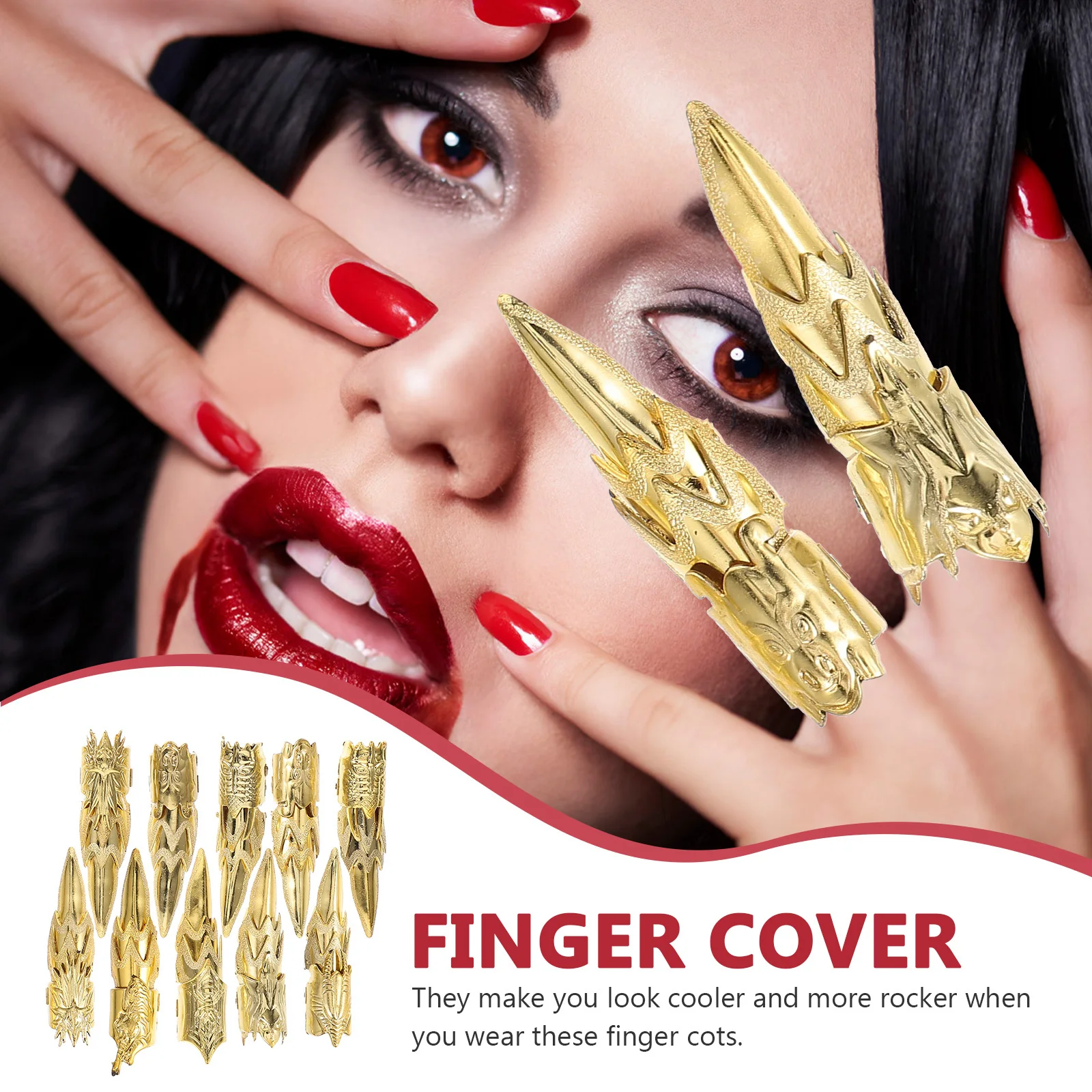 10 pezzi di culle per dita del drago di Halloween, materiale PP, comodo da indossare, design misterioso, gioielli a mano, oggetti di scena per feste, lettino per dita