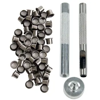 Kit de ferramentas de perfuração de ilhó com 50 ilhós 6mm 7mm Acabamento de metal para bainha Kydex DIY Ilhó Kydex