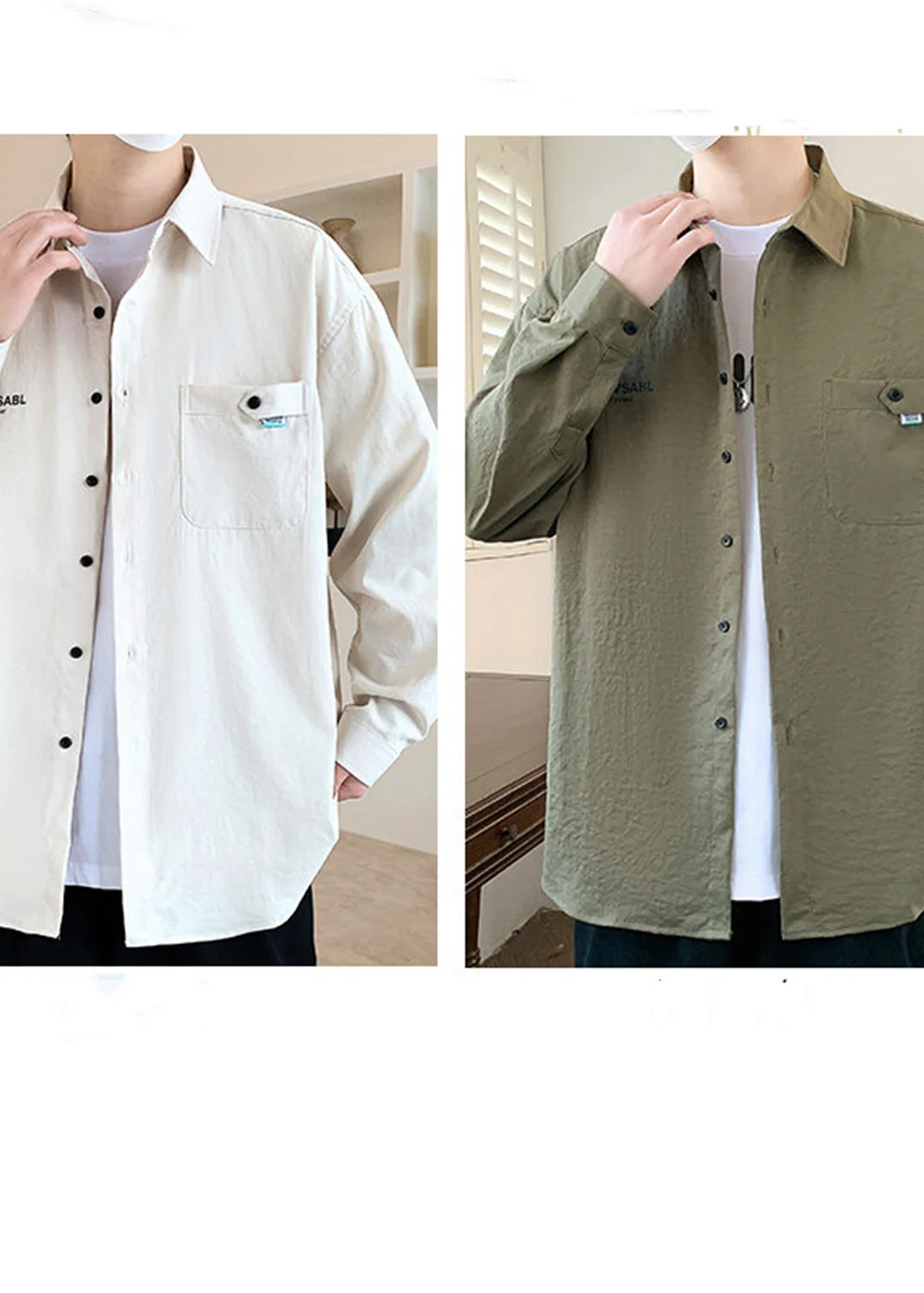 

ZG Spring new men's long-sleeved shirts, youth casual shirts, Hong Kong style loose trendy tops, inch shirts