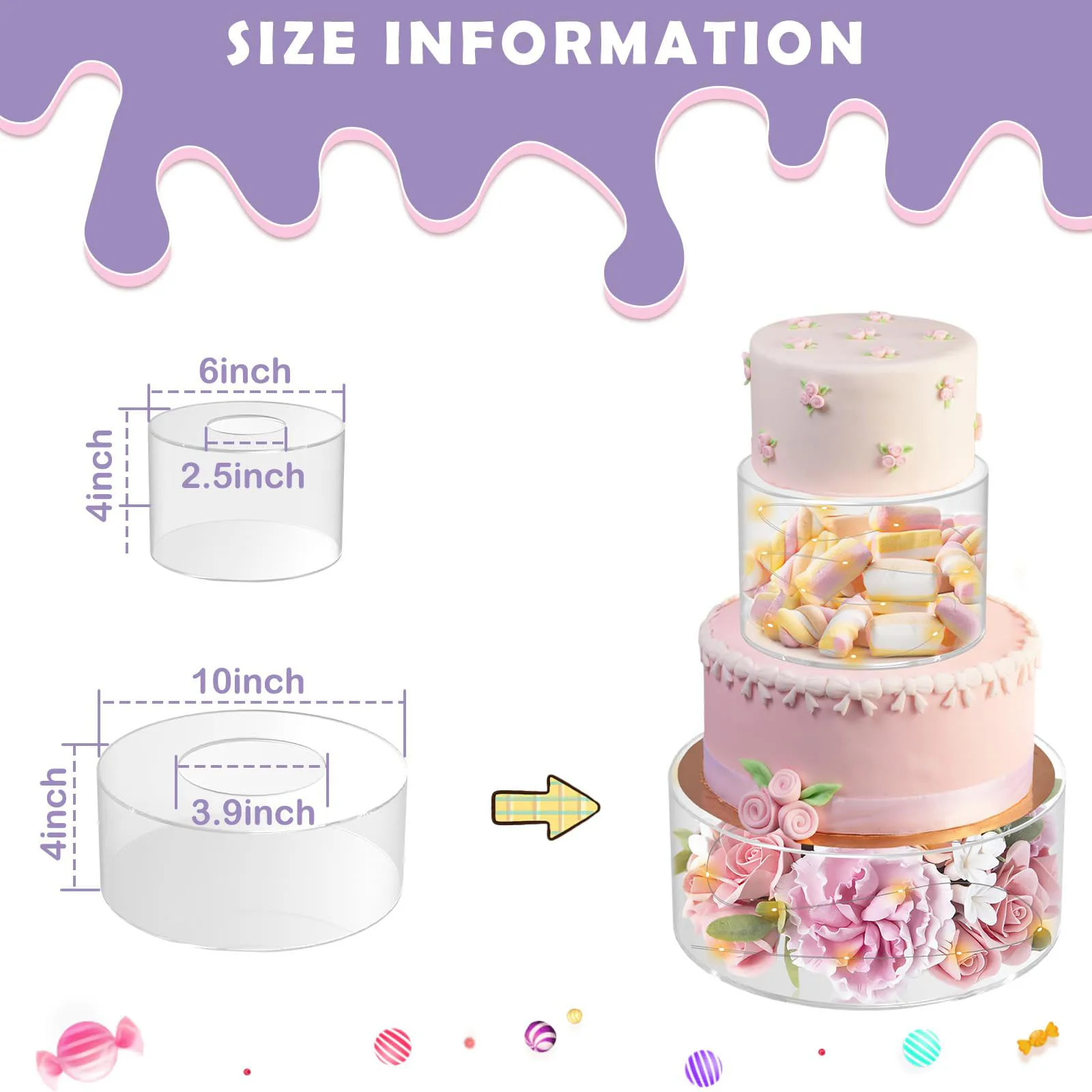 Two-layer acrylic cake stand, suitable for dessert tables, a fully-fillable cake support, detachable cupcake layers, suitable fo