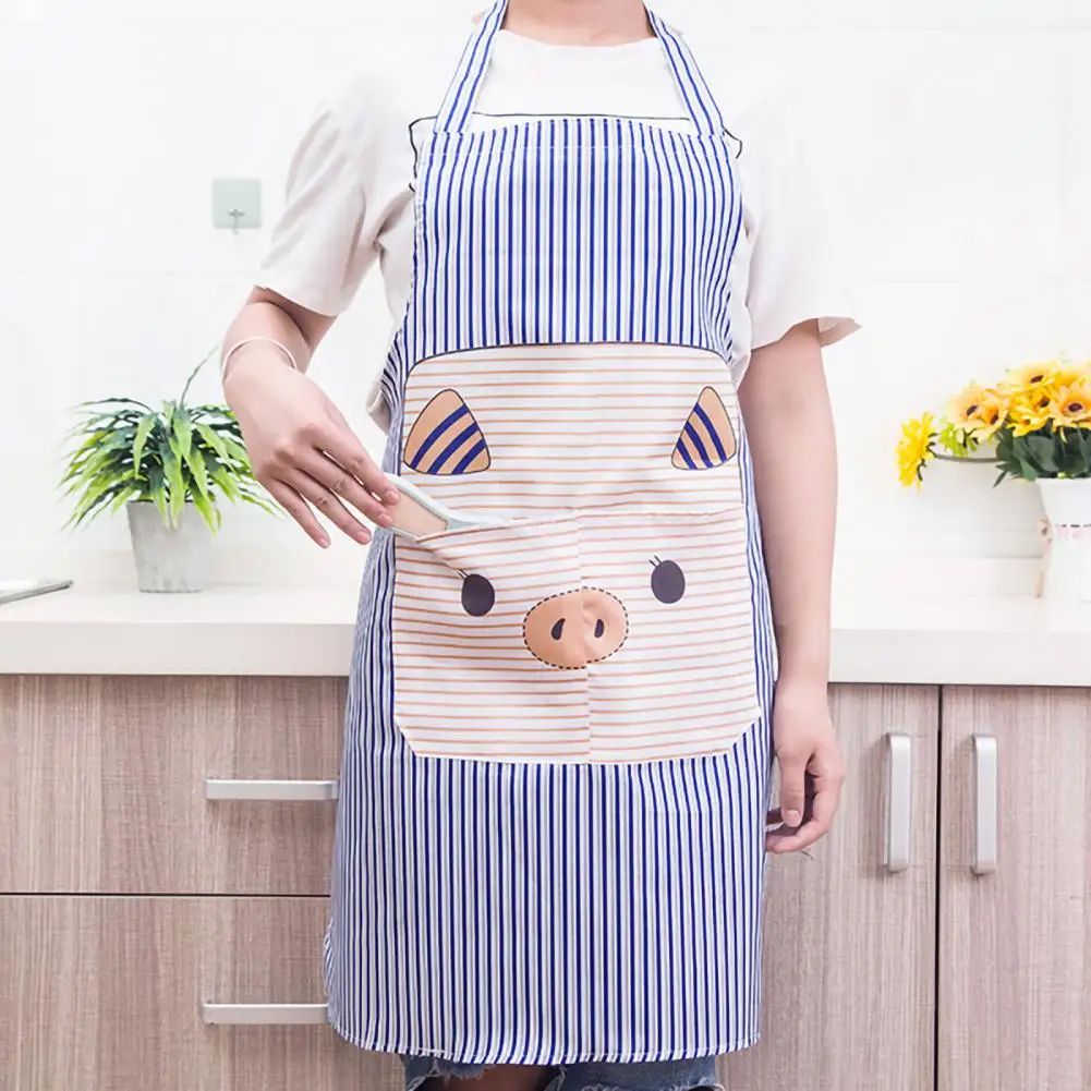 Pig Pattern Apron Lovely Bib Apron with Pocket Adult Kids Sleeveless Cleaning Apron Household Kitchen Cooking Anti-Splash Apron