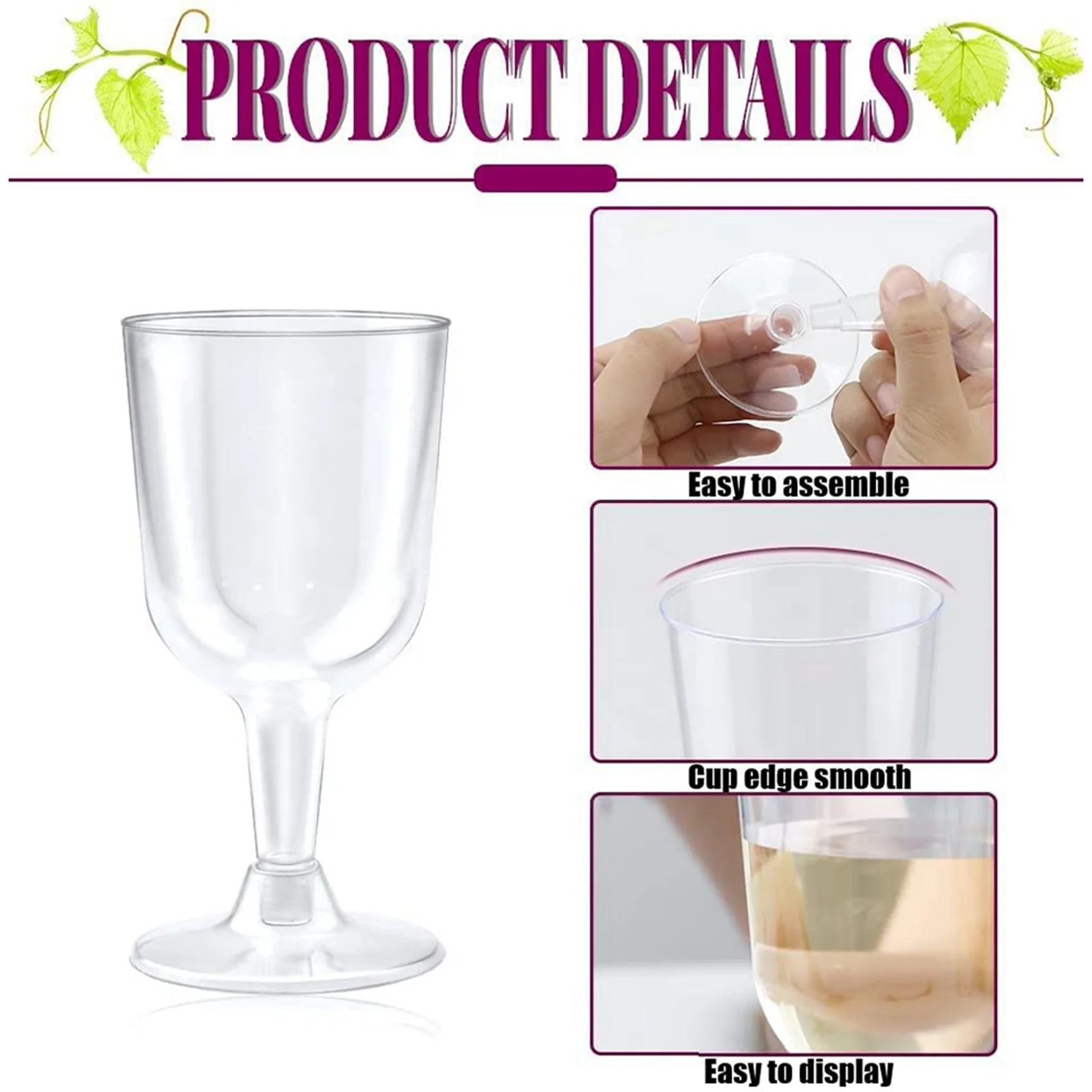 100Pcs Clear Plastic Wine Glass Recyclable, Disposable & Reusable Cups For Champagne, Dessert, Beer, Pudding, Party-[A04I Tools]