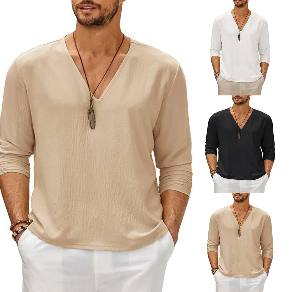 Blouse T-Shirt Holiday Long Sleeve Loose M-2XL Male Shirt Soft Solid Summer Tee Tops Breathable Tops Brand New