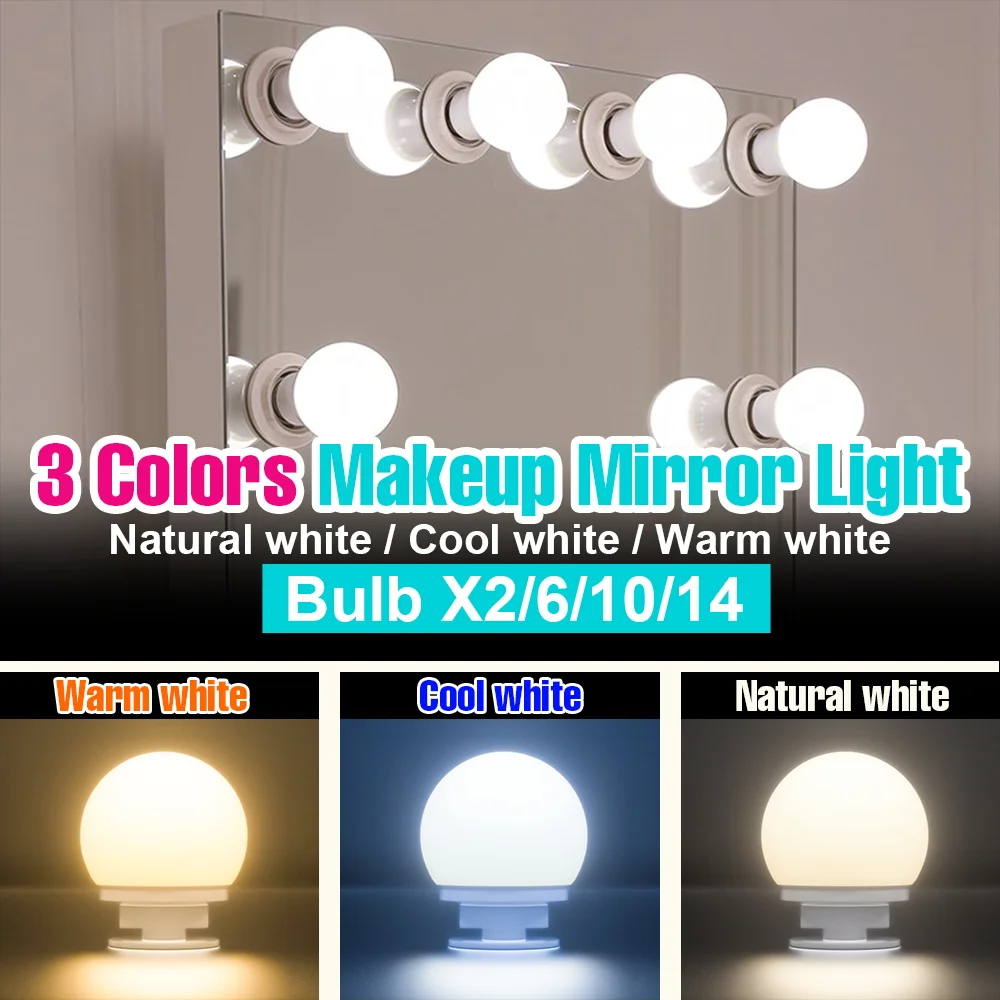 

LED Mirror Light Hollywood 3 Colors Makeup Lamp USB Dressing Table Bulb 5V Dimmable Bathroom Bedroom Decoration Fill Lighting