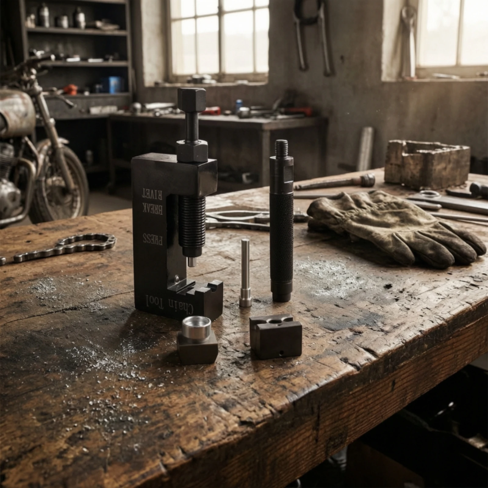 Chain Breaker Rivet Press Screw-Driven Chain Breaker with Adapter Blocks Versatile Heat-Treated for Mechanics, Garage, Workshop