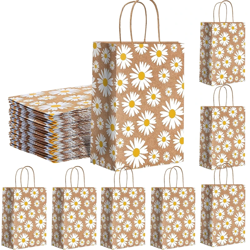 6/12 Stück modische und minimalistische Gänseblümchen-Geschenktüten, Verpackungstüten für Hochzeiten und Partys. Dankeschön-Papiertüte für Taufe