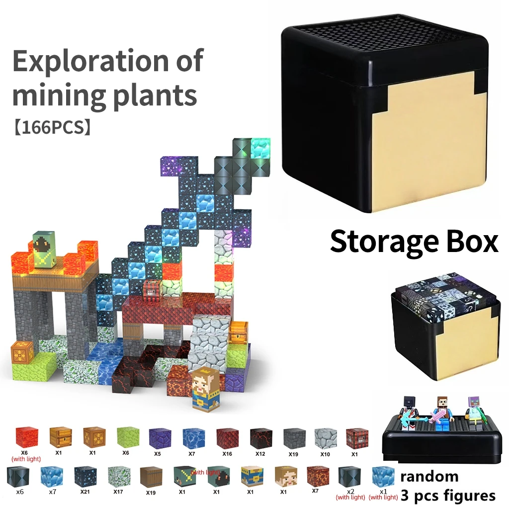 鉱山プラントの探査 ライト付き磁気ビルディングブロック DIY おもちゃ 子供へのギフト