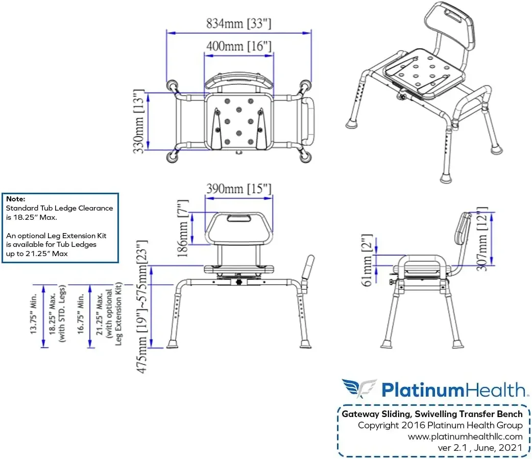 Sliding Bath Transfer Bench with Swivel Seat-Padded (Blue)