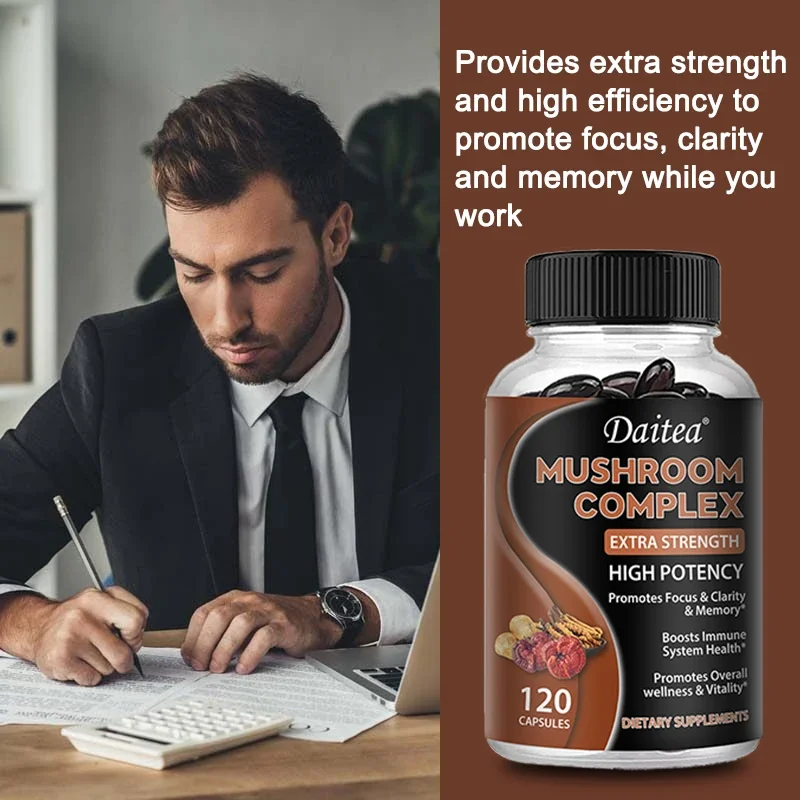 Mushroom Complex High Potency - Helps Improve Focus, Clarity and Memory - Immune System Support - Promotes Overall Health