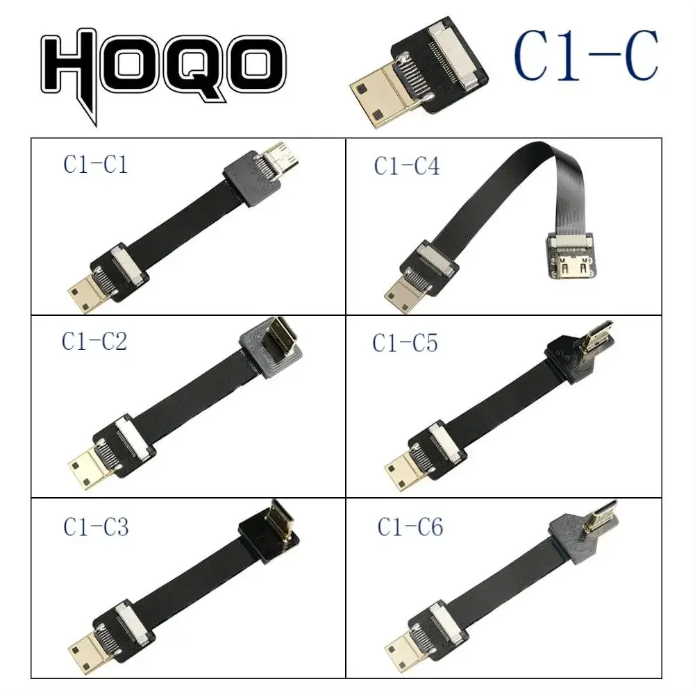 Mini HD Ribbon Flat FPV HDtv Connector Cable Mini to HD/Micro Adapter 90Degree 5cm-80cm FFC Pitch 20pin Plug Connector for Gopro