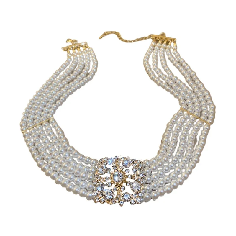 Multi-layer Pearl Choker Necklaces for Women Retro Neckchain Court Fashion Collares Jewelry