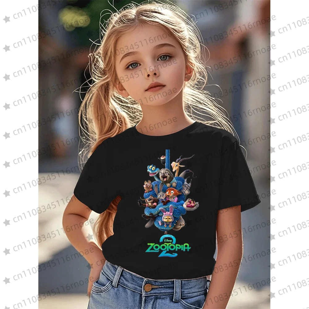 ديزني Zootopia 2 الأطفال قصيرة الأكمام تي شيرت أزياء لطيف الأرنب والثعلب الكرتون تصميم الفتيات والفتيان الملابس