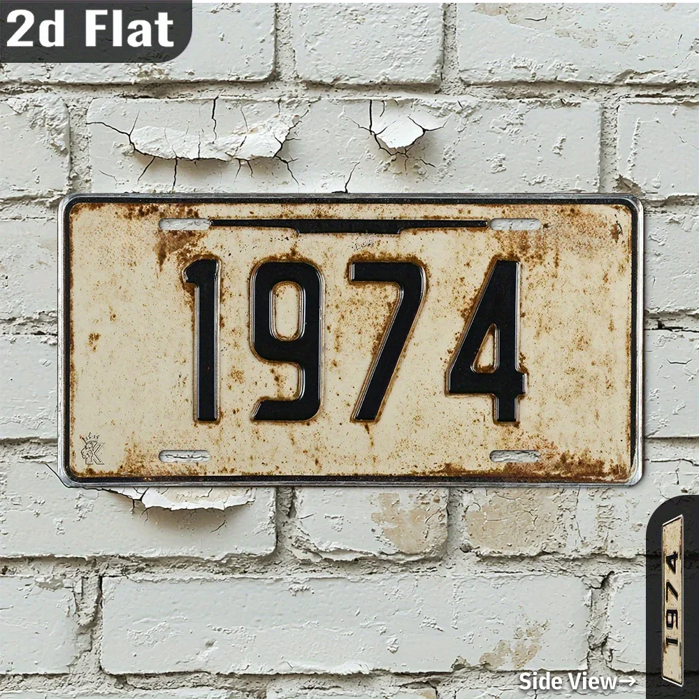 2D Flat, A Vintage 1974 Metal License Plate Frame- 11.9