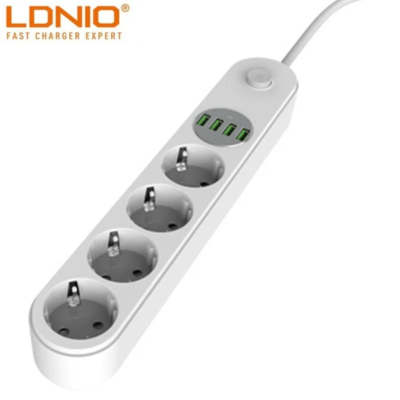 LDNIO power strip With 4 Outlet 4 USB Extension Socket Plug 5V Power Strip EU Plug 10A for xiaomi Home Network Filter Phone