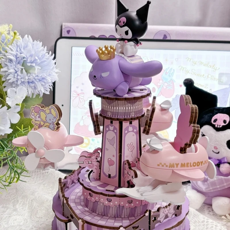 Sanrio Baustein Familie Traum Park Kuromi Spieluhr Cinnamoroll Auswahl Holz Pferd Spleißen Spielzeug Modell Ornamente Geschenk