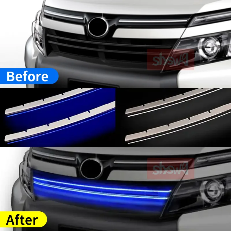 Led Bumper Grille Trim For Toyota Voxy 80 2014+ Blue light / White light / Chrome Decorative Car Stlying Exterior Accessories