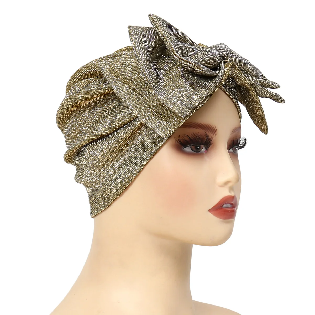 Sombrero Hijab con purpurina para mujer, pañuelo de cabeza con lazo grande, turbante musulmán para boda, gorro de cabeza de flores Retro francés, Bandana para mujer