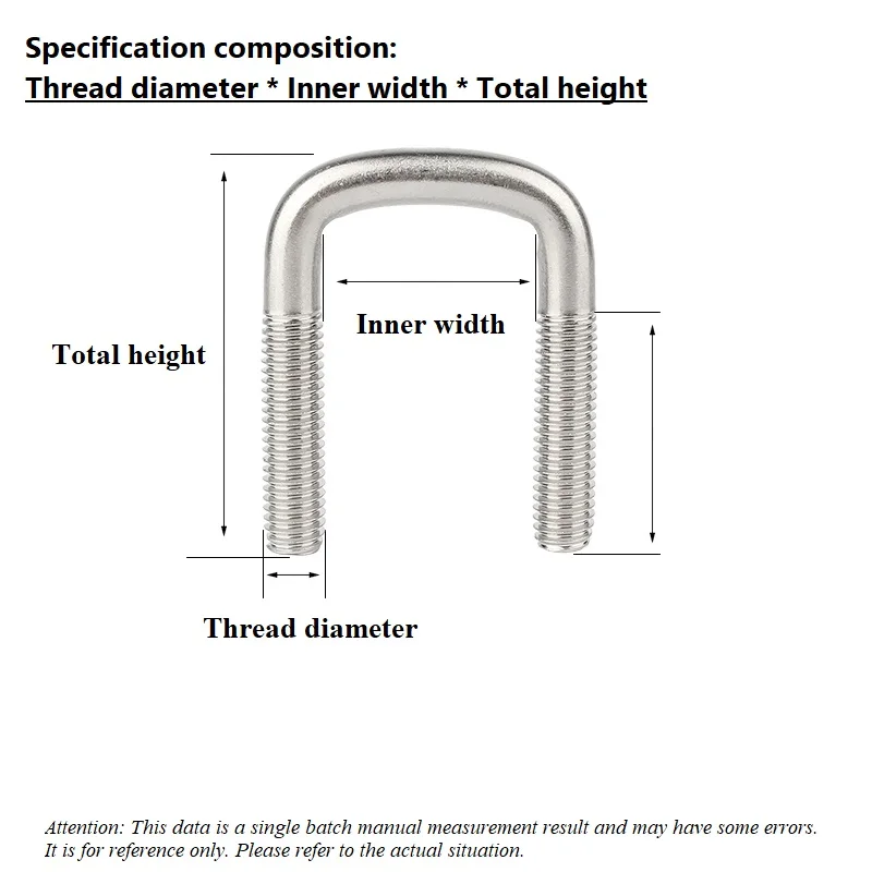 304 SUS Stainless Steel U-Bolt M6/M8/M10 Right Angle Square Clamp Screw Tube Fix U Type Bolt With Nut Plate