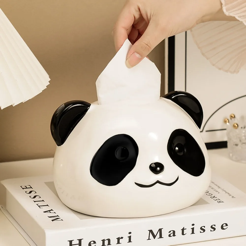 

Resin Panda Tissue Box Cover Creative Luxury Home Decor for Living Room High End Paper Holder with Ceramic Look