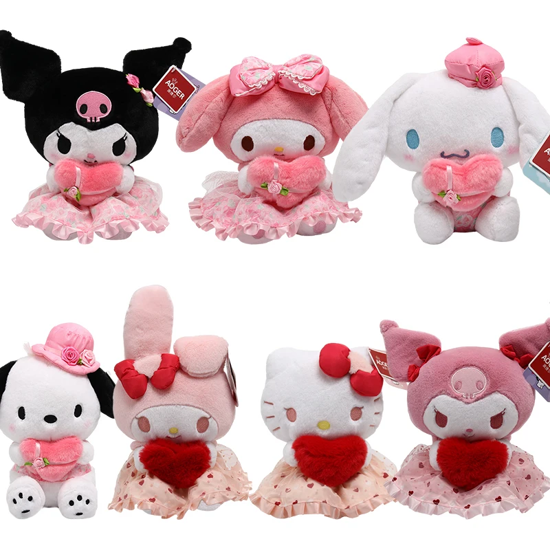 

20Cm New Valentine Day Sanrios Plush Doll Toys Kuromi My Melody Hello Kitty Cinnamoroll Love Anime Kawaii Soft Cushion Gifts Toy