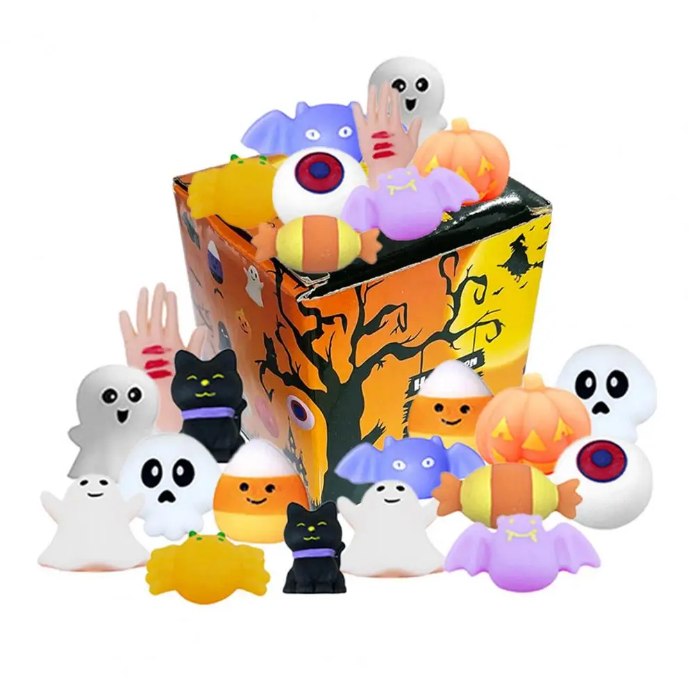 Stress Relief Squeeze Toy 24pcs Halloween Squeeze Toy Set for Stress Relief Slow Rebound Tpr Ghost Pumpkin Bat