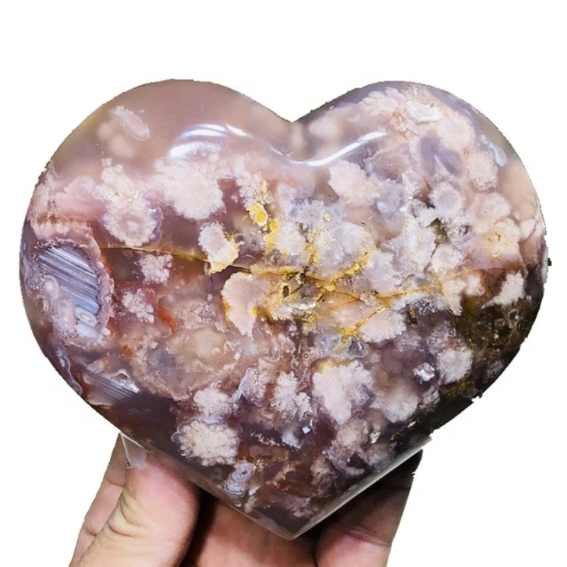 Wholesale cherry blossom agate Big love hearts natural  healing crystal hearts stone crystal crafts  for gifts