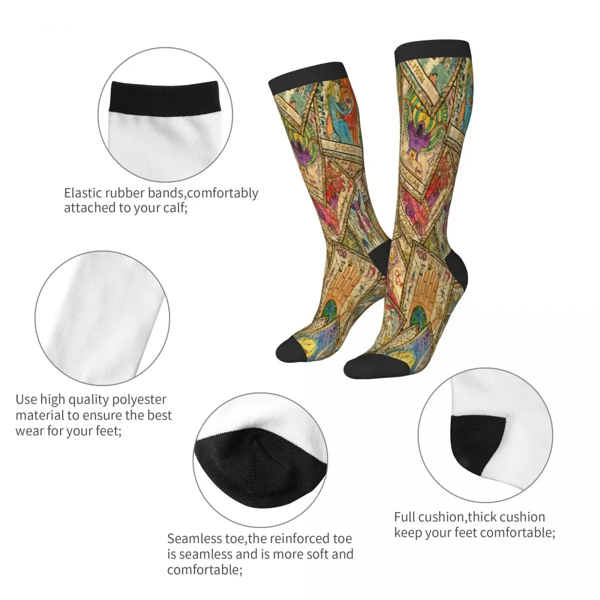 Old Colorful Tarot Cards In Chaotic Layout Unisex High Socks for Men Women Autumn Winter