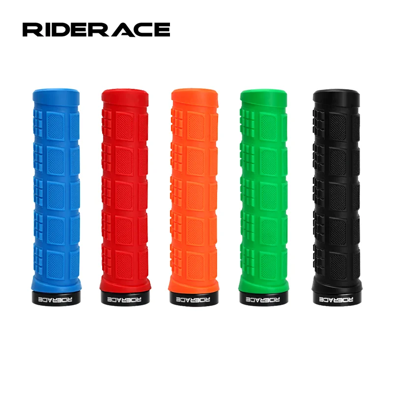 RIDERACE Mountain Bike Grips Anti-Slip Durable Shock-Proof TPR Rubber Fixed Gear Bicycle Handlebar Cycling Handle Bar Cover