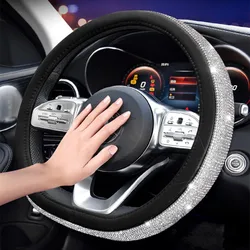 D shape Micro fiber leather Car Steering Wheel Covers Cap Crystal For VW GOLF 7 2015 POLO JATTA Interior Accessories