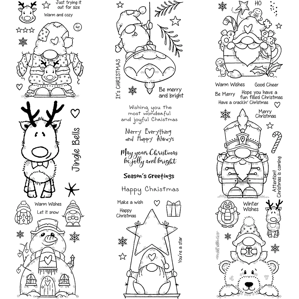 Gnome Snowman Reindeer Bear Clear Stamps Warm Wishes Phrase Seal for DIY Scrapbooking Christmas Paper Craft Album Card Making