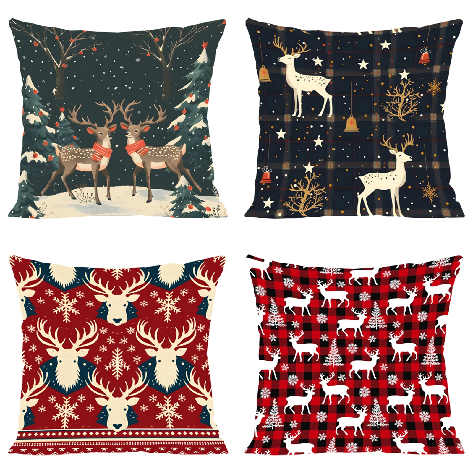 Christmas Decoration Pillowcase Happy New Year Deer Pillow Cover 45x45 Sofa Cushion Cover Double sided Printed Pillowcase