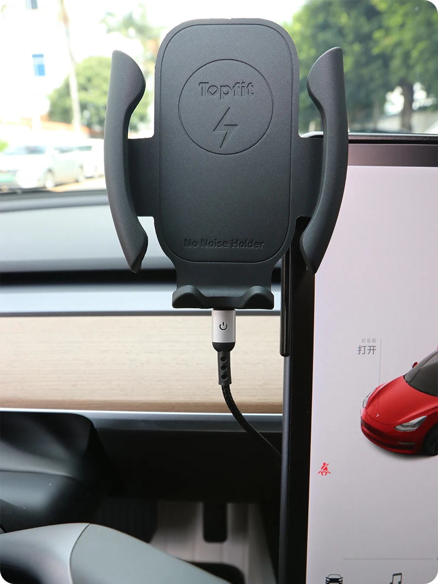 Herval For Tesla Model 3 2018-2023 Model Y 2020-2023 Car Phone Holder 15W Wireless Charging Phone Mount Bracket Glasses Holder