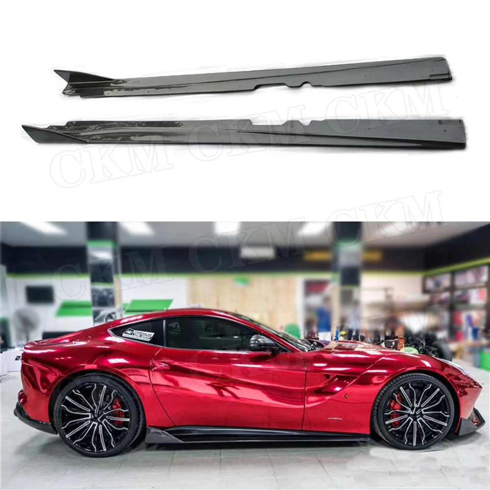 

CKMUUER Carbon Fiber Side Skirts Aprons for Ferrari F12 Berlinetta 2013 2014 2015 2016 Under Door Guard Case Car Accessories
