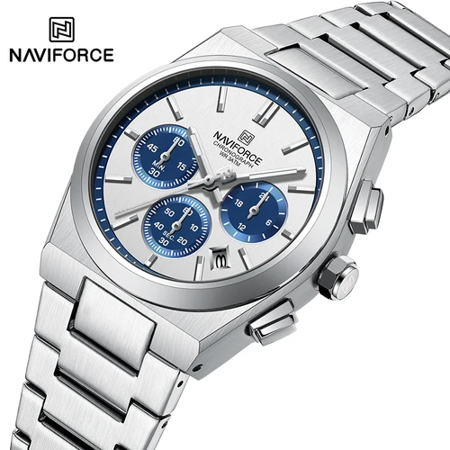 Imagen 1 del producto NAVIFORCE relojes de cuarzo para parejas, relojes de pulsera con banda de acero a la moda para mujer, cronógrafo de cuarzo resistente al agua, relojes con indicador de fecha de 24 horas