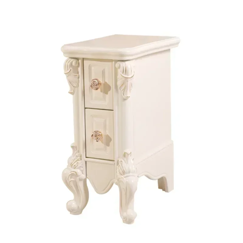 European Mini Bedside Tables Simple Narrow Storage Cabinet Countryside Inspired Bedside Table with Drawer Compact Nightstand