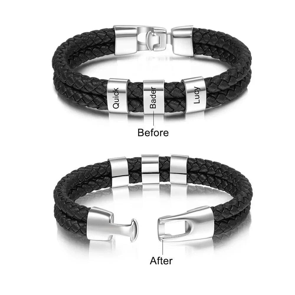 Personalized Genuine Leather Braided Viking Bracelets Custom Engraved Name Bracelets for Men Anniversary Jewelry