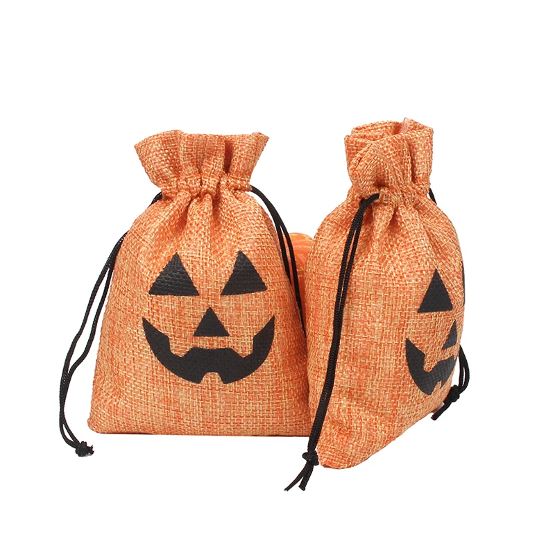 Burlap Halloween Pumpkin Pattern Drawstring Bag, Drawstring Storage Bag, Suitable For Halloween Party Gifts