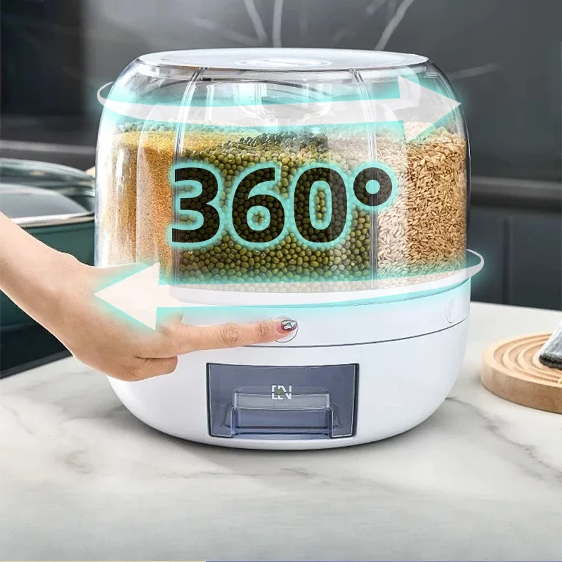 Divided Rice Drum Rotating Grains Packed with Rice Storage Box Household Insect-proof Moisture-proof Sealed Storage Container