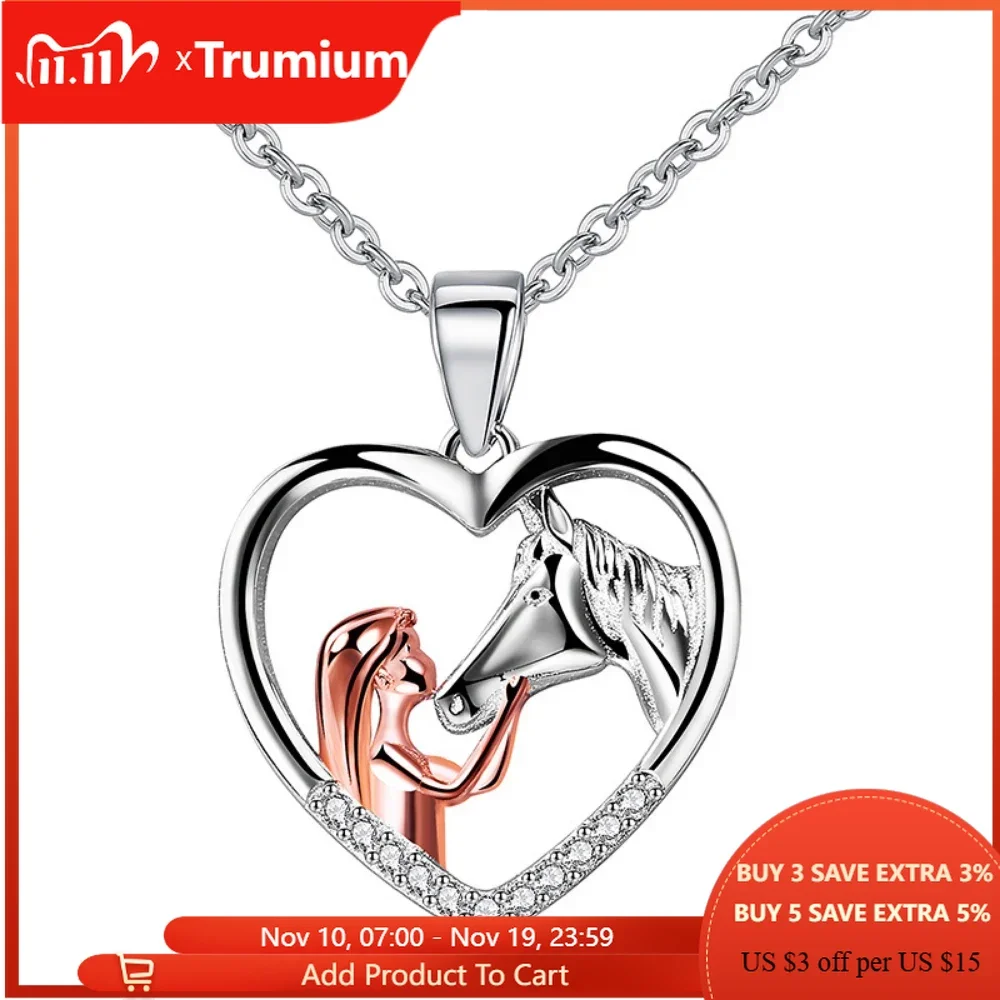 

Trumium Новое ожерелье из стерлингового серебра 925 пробы в форме сердца для девочек и лошадей для женщин, простой универсальный кулон, ювелирные изделия, оптовая продажа
