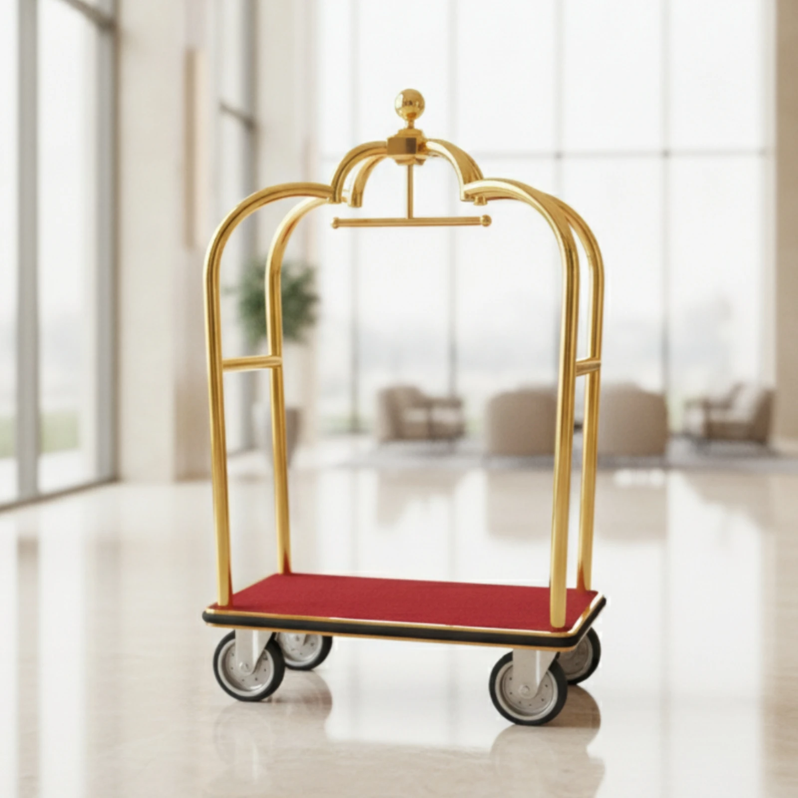Hotel Luggage Cart Long-Lasting Luggage Cart with Carpeted Platform Trolley Rust-Resistant Rolling for Hotels, Airport