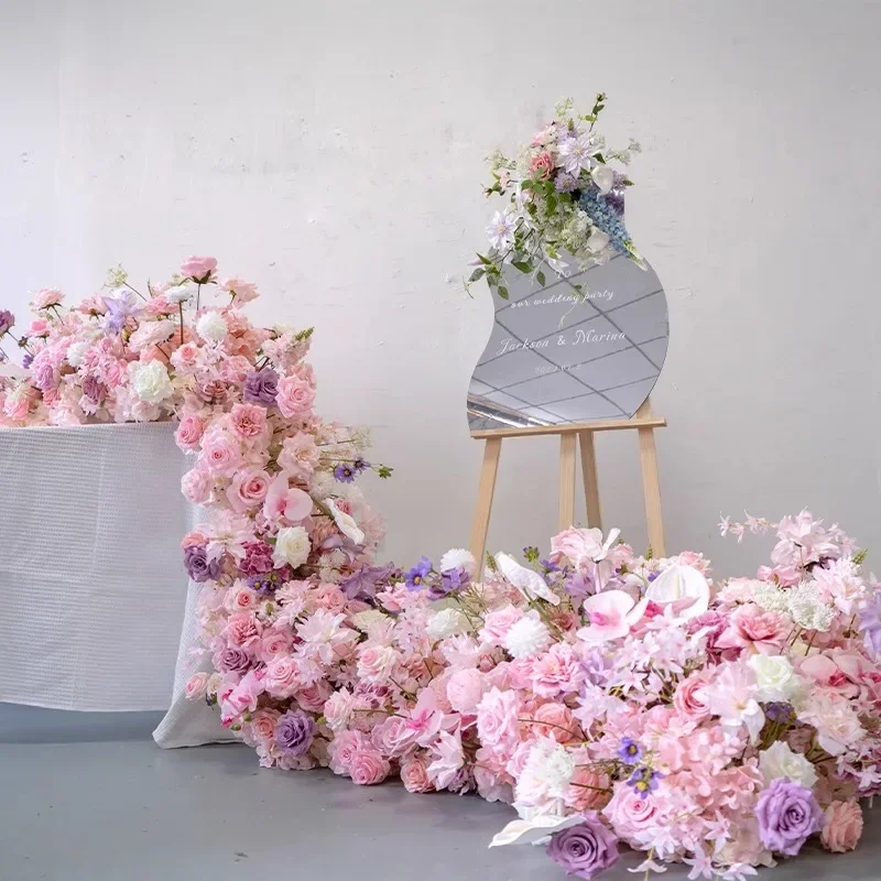 

Luxury Pink Style Artificial Flower Row Wedding Decoration Sofa Floor Long Flower Runner Table Centerpiece Floral Arrangement De