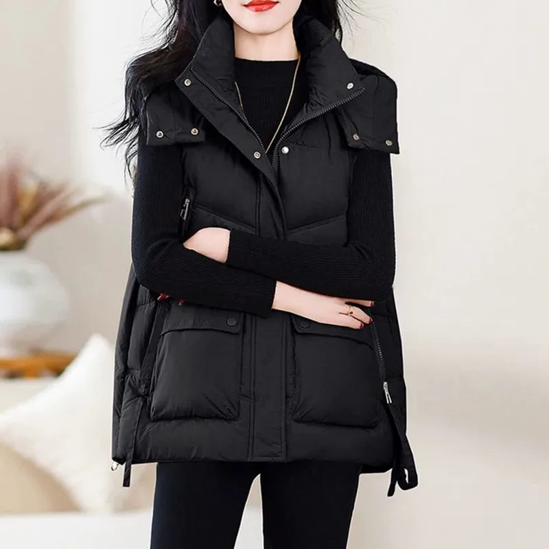 

Пуховый хлопковый жилет, женский 2022, осень-зима, удобный модный женский топ на бретелях, темпераментный элегантный женский жилет без рукавов, куртка