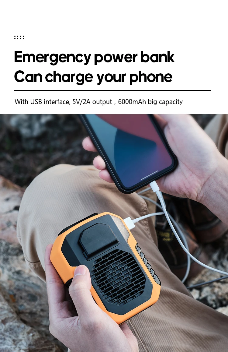 Kinscoter 6000 mAh hängender Hals-/Taillenventilator, USB-Mini-tragbarer wiederaufladbarer Ventilator für Outdoor-Camping, Wandern, Klettern, Laufen, Sport – Detail 3