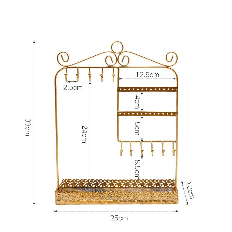 Imagem -06 - Bandeja de Metal Europeu Jóias Display Rack Criativo Colar Brincos Pulseira Anel Desktop Organizador de Armazenamento Pendurado Stand