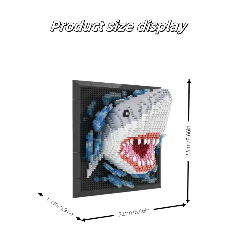 Haaienbouwsteenspeelgoed dat aan de muur worden gemonteerd of op een bureau, decor voor studeerkamer of woonkamer, vakantiecadeau